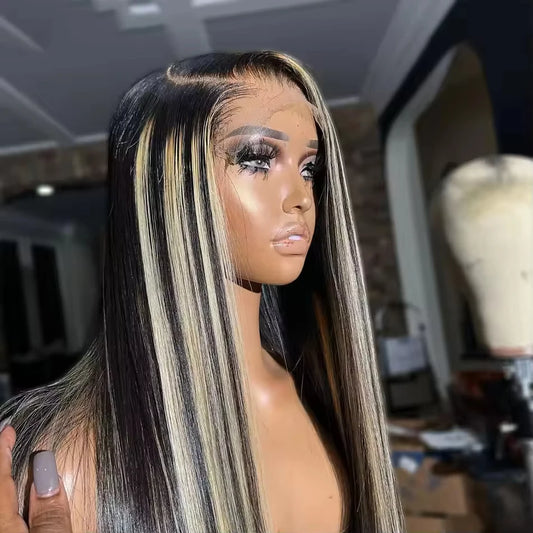 Highlight Bone Straight Lace Front Human Hair Wigs Real 200% Brazilian