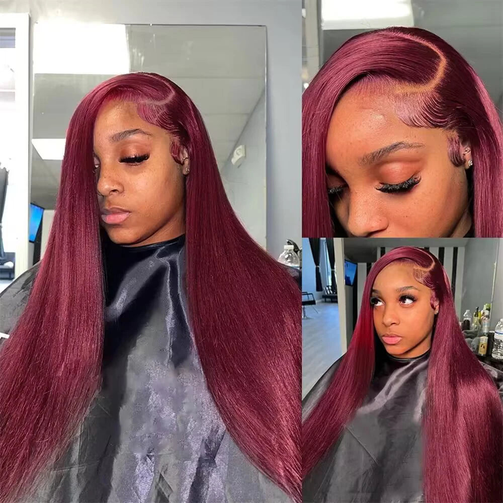 Burgundy Lace Frontal Human Hair Wig Straight