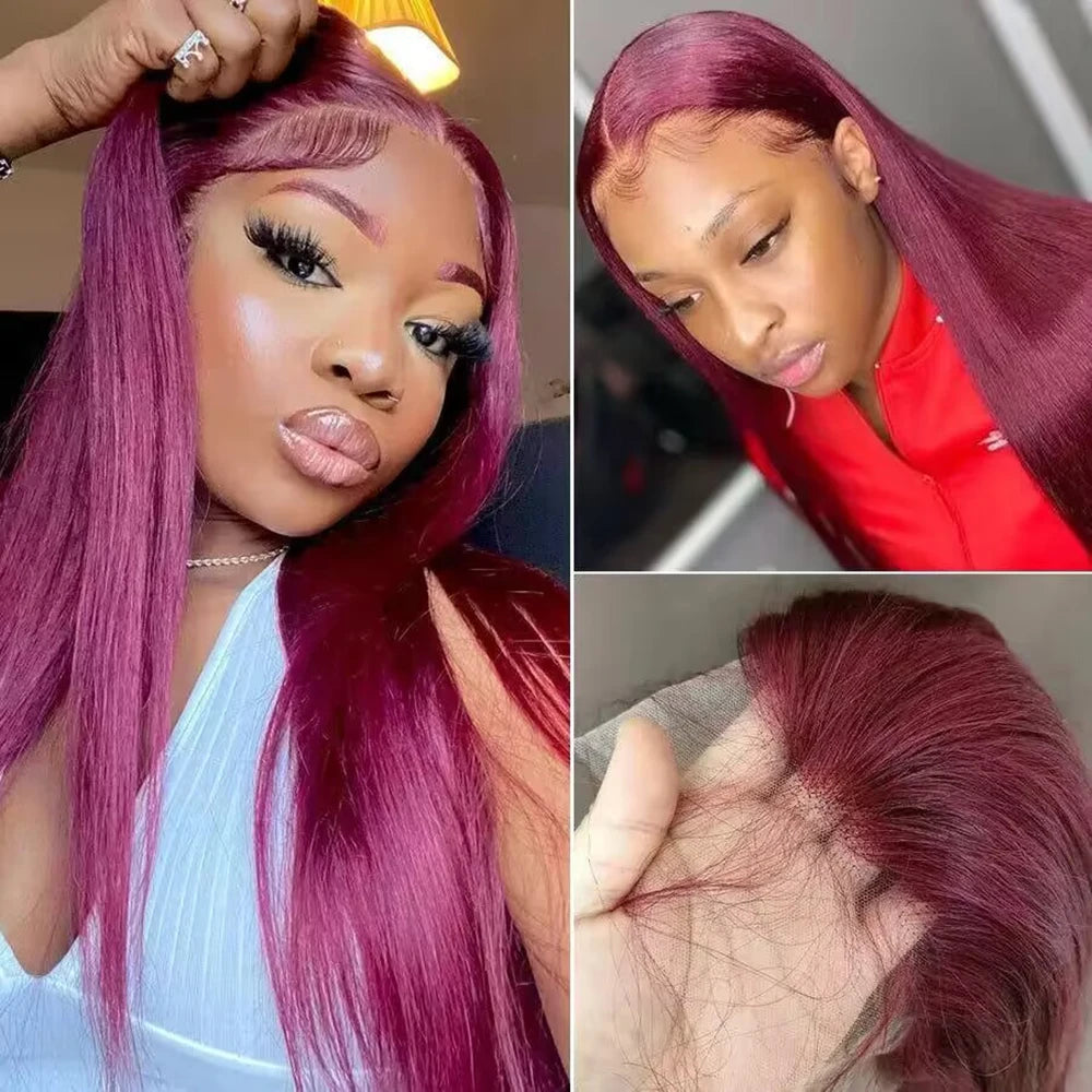Burgundy Lace Frontal Human Hair Wig Straight