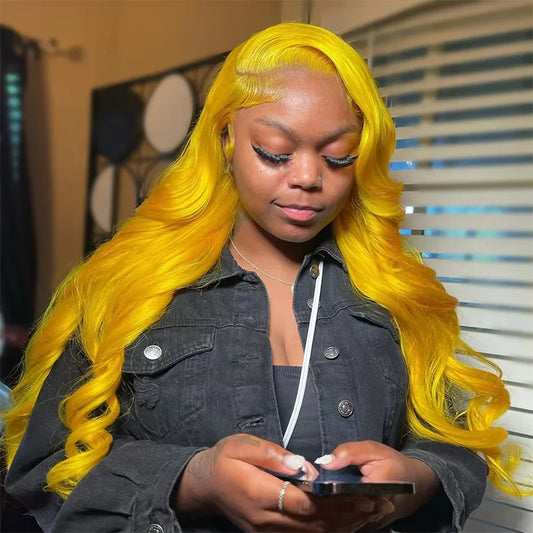 Light Yellow Wig Human Hair Body Wave Transparent Lace Wig