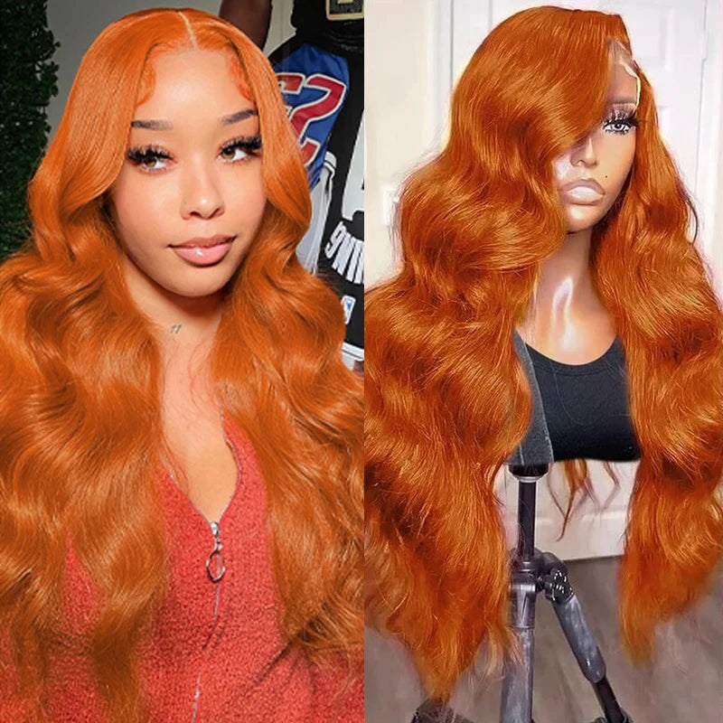 Ginger Orange 13x6 Lace Front Wigs Human Hair 200% Density Body Wave Wig