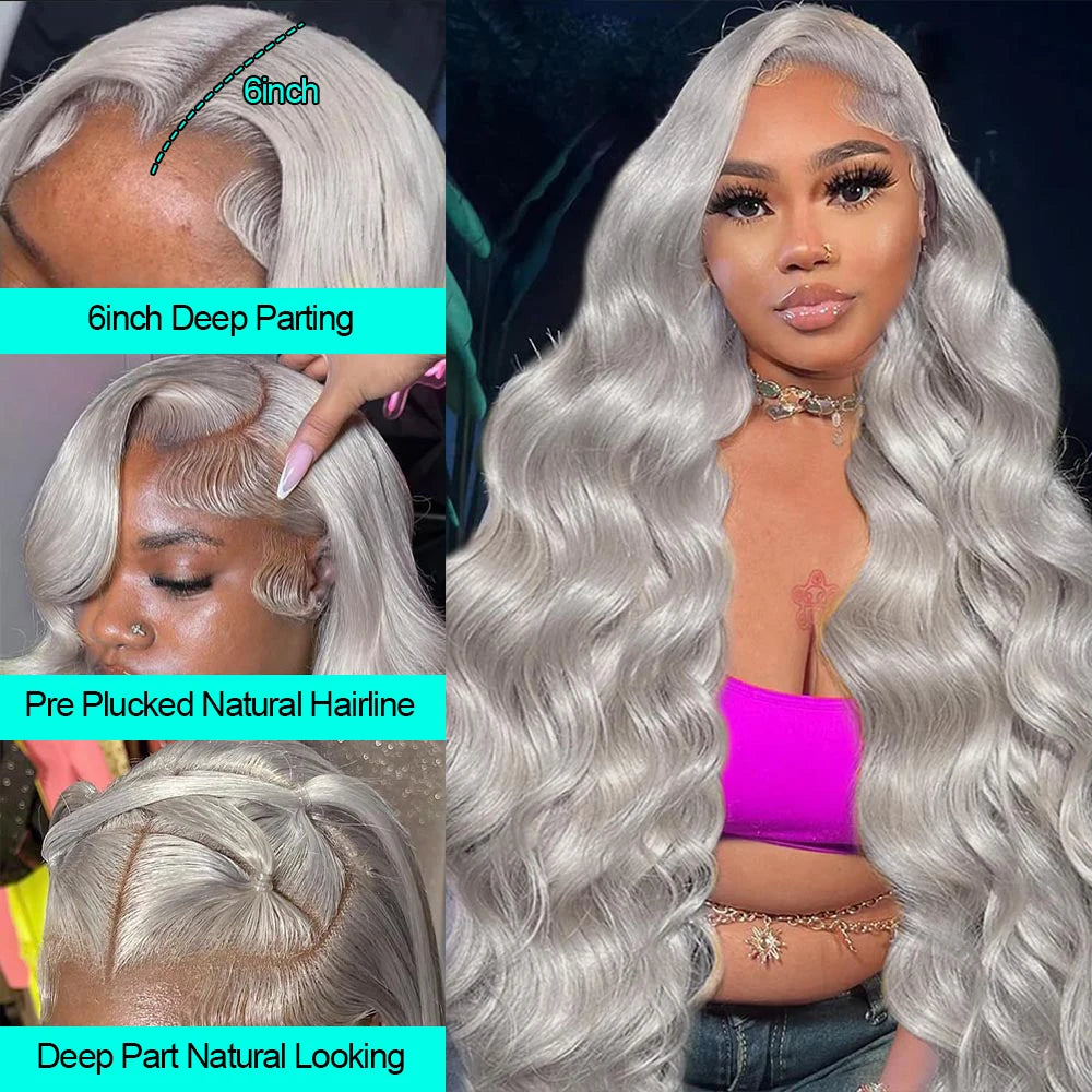 Body Wave Silver Grey 13X4 Lace Front Wigs Human Hair