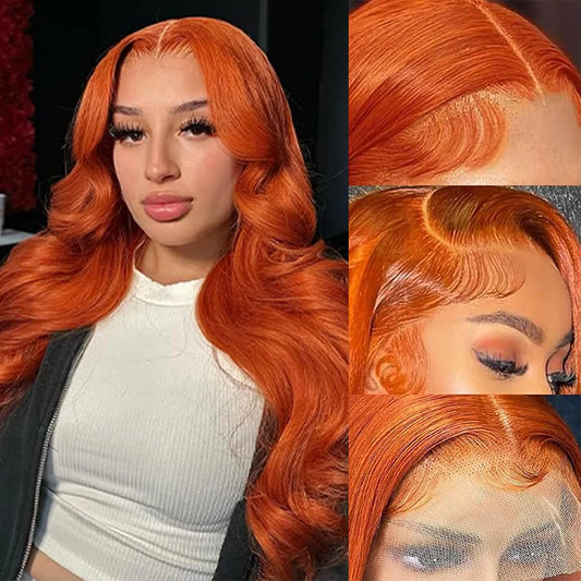 Ginger Orange 13x6 Lace Front Wigs Human Hair 200% Density Body Wave Wig